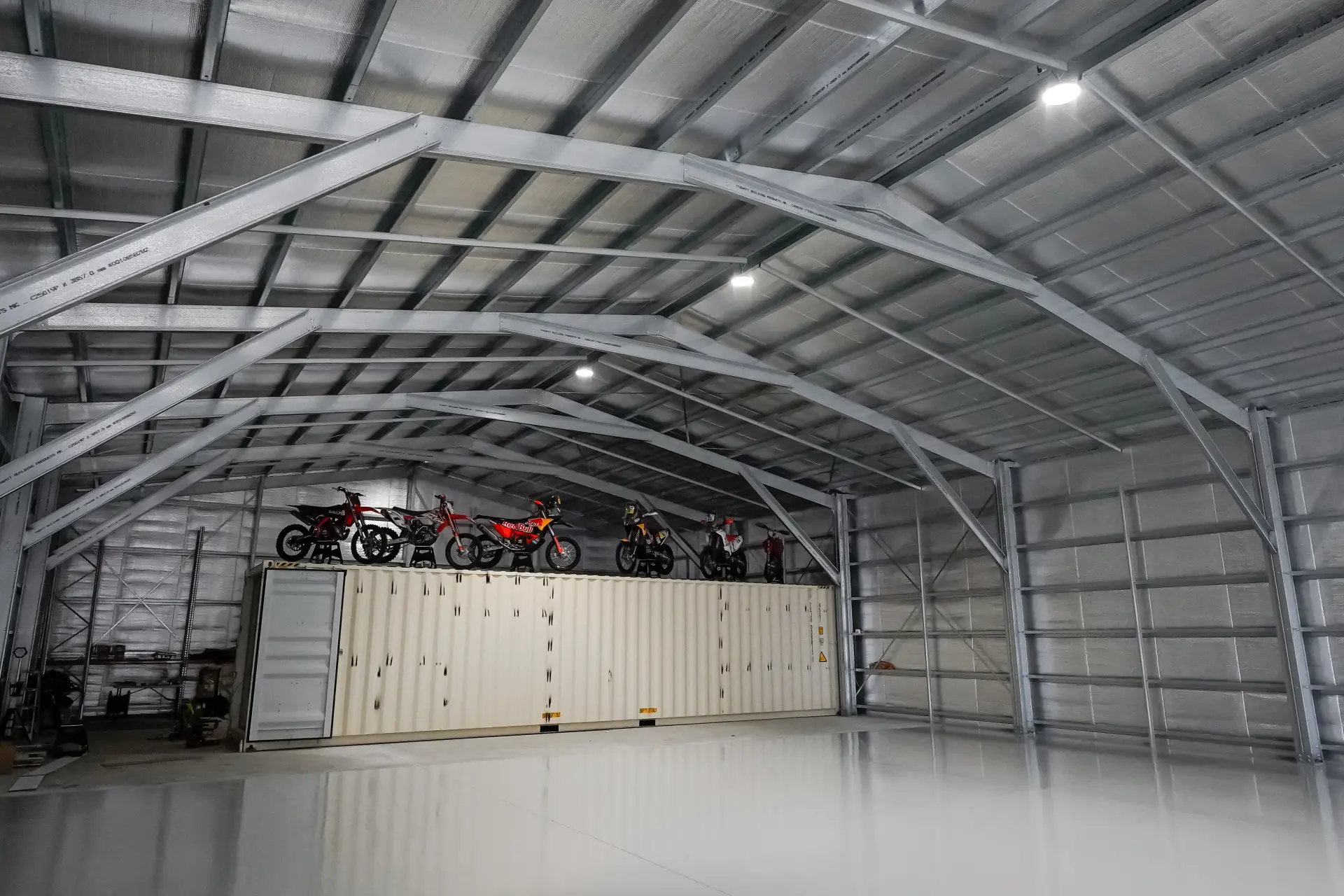 Interior of motocross shed