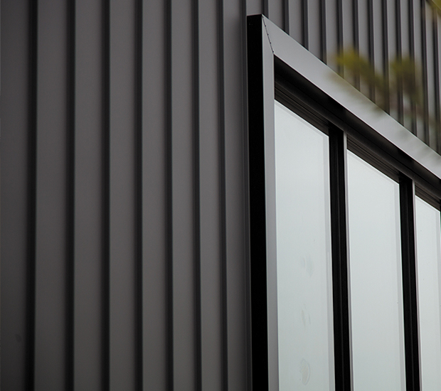 Close up of Stramit SharpLine wall cladding