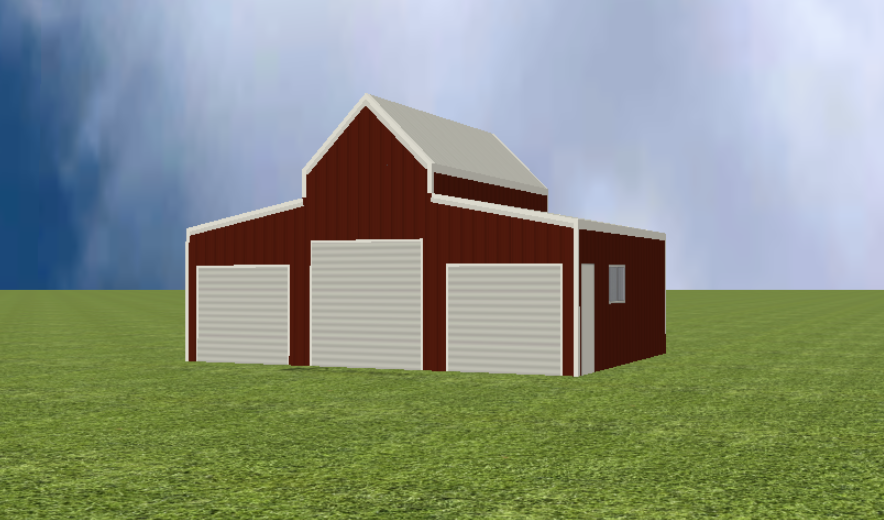 American barn render with 45 degree roof pitch