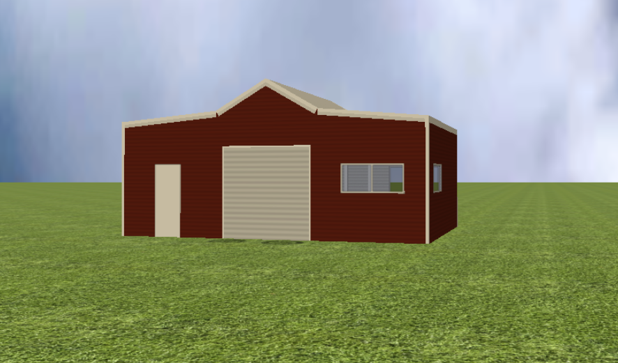 Australian Barn render with 30 degree roof pitch and 5 degree lean tos