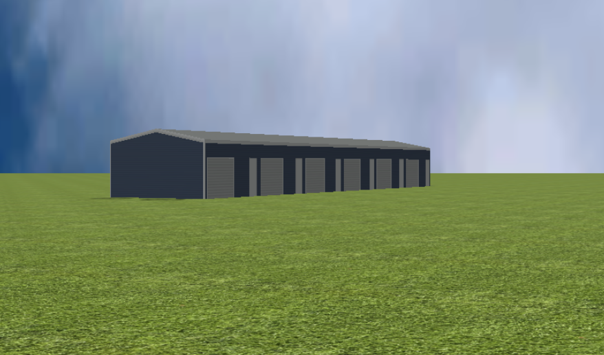 Commercial self storage render with 11 degree roof