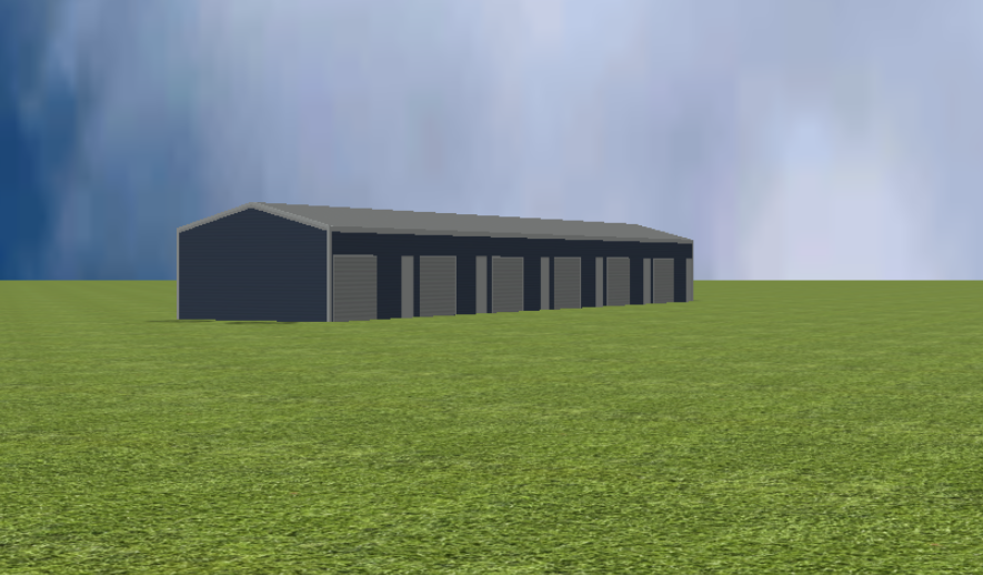 Commercial self storage render with 15 degree roof