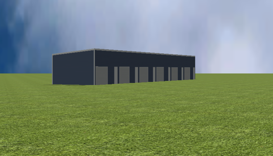 Commercial self storage render with 5 degree skillion roof