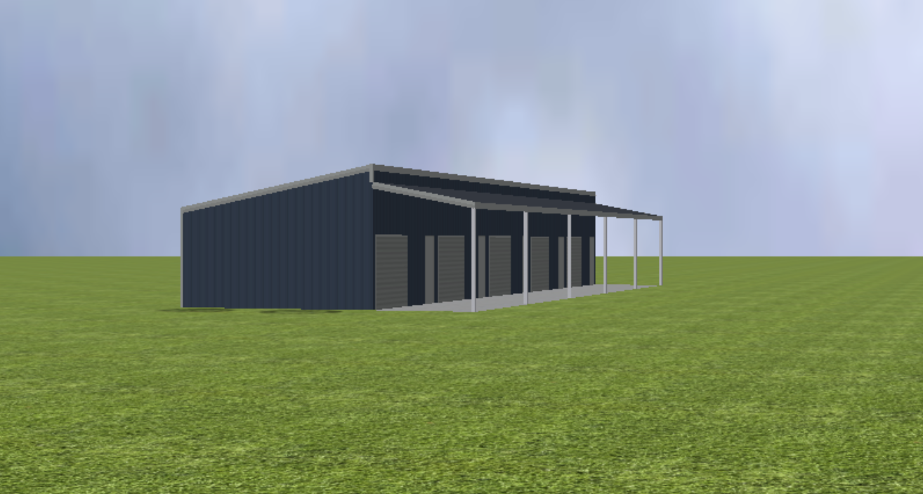 Commercial self storage render with step skillion roof pitch