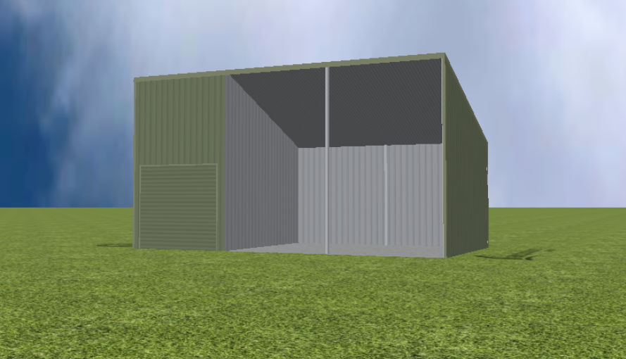 Equipment Machinery shed render with 22 degree skillion roof