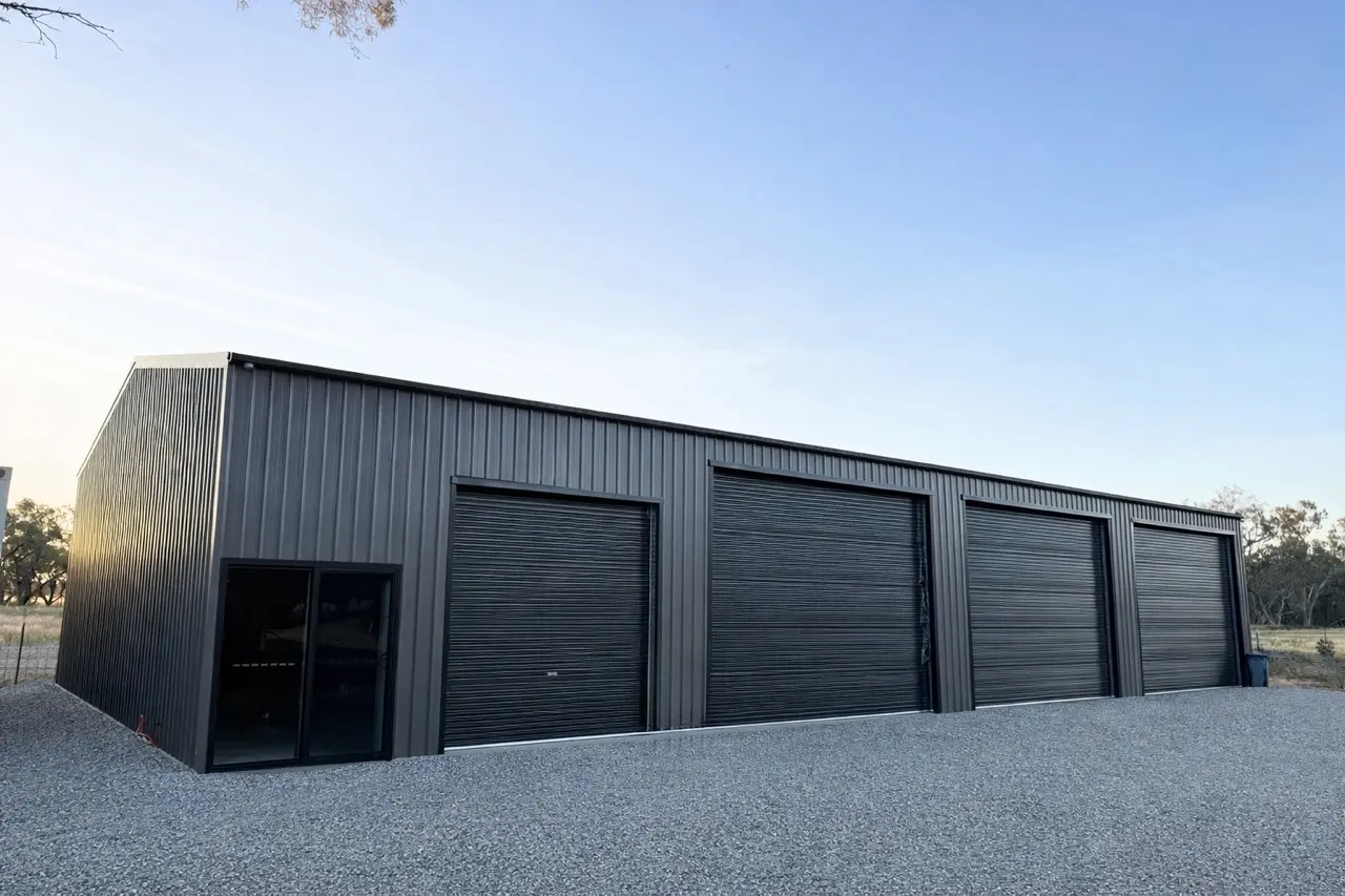 24x12 shed, 11 degree pitch, COLORBOND® Wallaby® Roof and Walls, COLOROBOND® Monument® Doors  Large