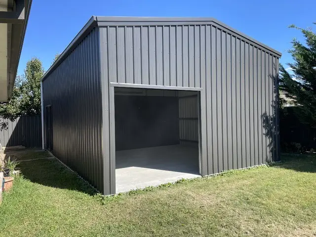 9m x 3.5m Gable Shed, 11 deg roof pitch, COLORBOND® Monument® Large