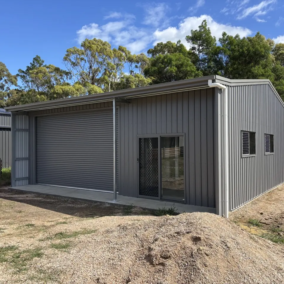 9x9.5 shed 11 Deg pitch, right lean to 1 x 9.5, COLORBOND®  Wallaby® , 1 glass sliding door and 2 windows Large