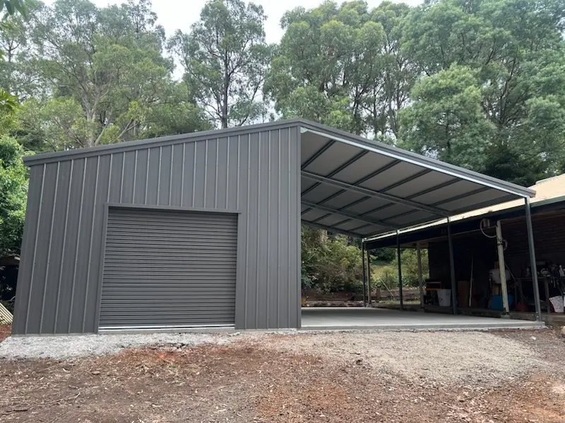 Pakenham  5x9 shed with 6x9 carport with lean to Colour COLORBOND®Wallaby. Large