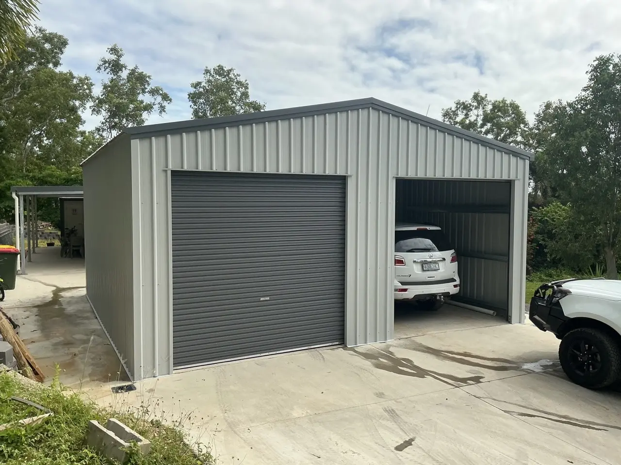 Grey double roller door garage in Townsville