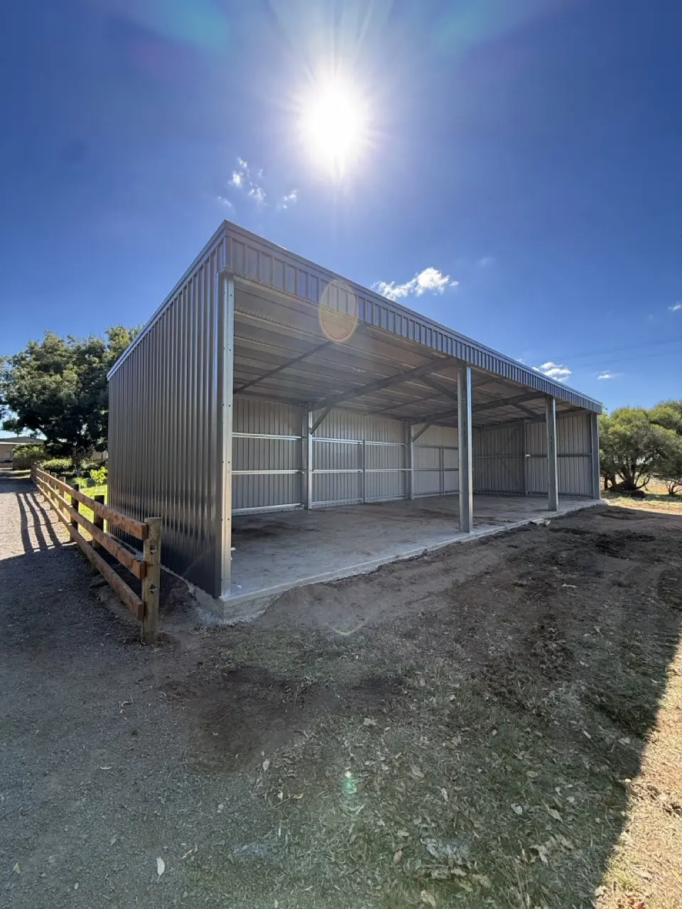 Open front zincalume farm shed